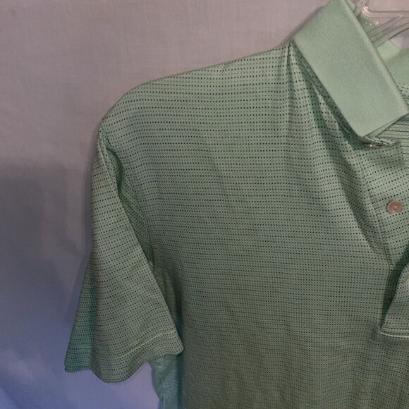 Peter Millar Mens Polo Golf Shirt Size Medium Green Striped Short Sleeve Button - Picture 5 of 12